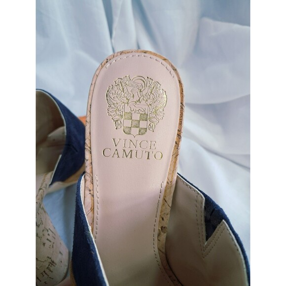 Vince Camuto Vella Color Block Suede Slide Mule Cork Heel Slip On Size 9 - Picture 9 of 12